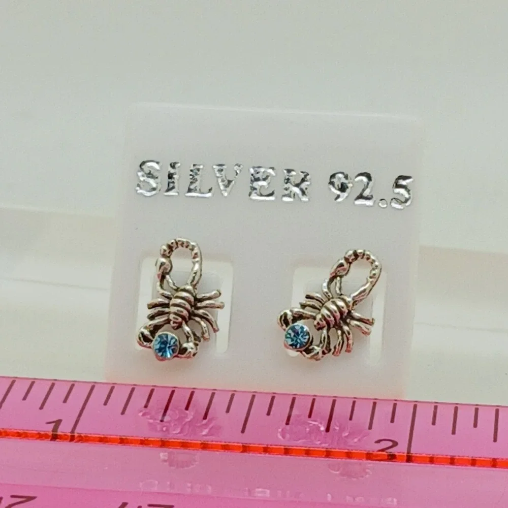 Scorpion Stud Earrings 925 Sterling Silver Blue Crystal‎ Scorpio Zodiac Jewelry